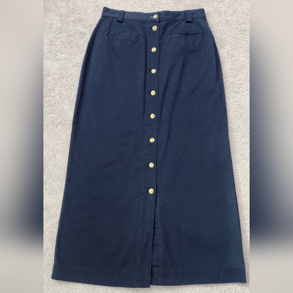Tommy Hilfiger Vintage Cotton Maxi Button-Down Skirt, Navy, 8